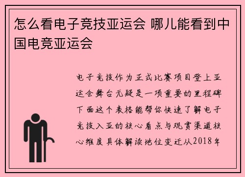 怎么看电子竞技亚运会 哪儿能看到中国电竞亚运会